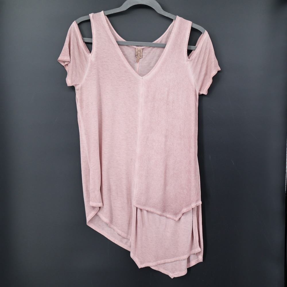 XCVI Asymmetrical Tunic Top Womens L Pink Casual Boho Lagenlook Bohemian Cottage
